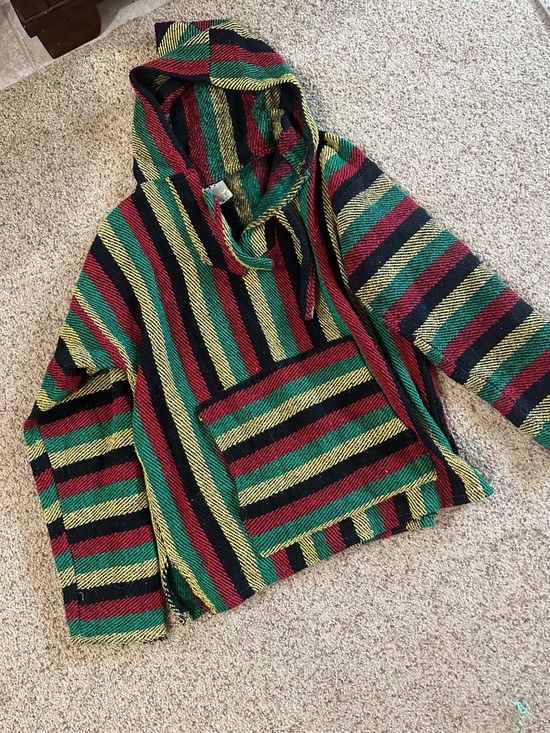 Tops - Mexico Striped Baja Hoodie with Front Pocket - Red, Green, Black, Gold